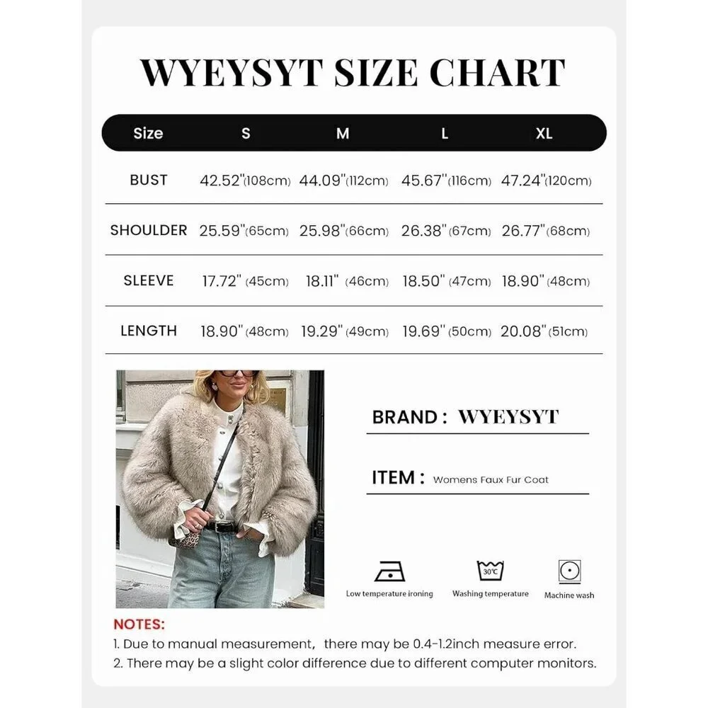 Women's Grey Wyeysyt Faux Fur Cropped Coat Fluffy Open Front Warm Winter Jacket - Picture 8 of 8
